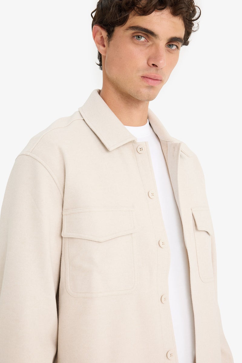 DeFacto Beige Man Regular Fit Buttoned Shirt Jacket Casual - Image 4